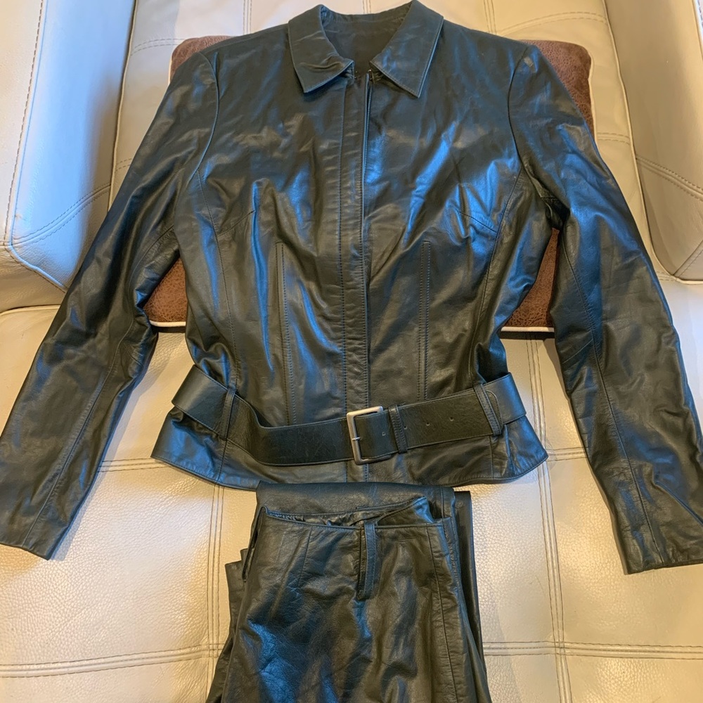 VS2 by VAKKO Leather zipper Jacket sets Green/Black Size M(8)